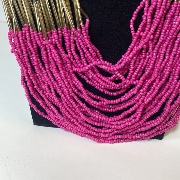 25" Large Pink Beaded Statement Necklace Multi Strand - Picture 2 of 13